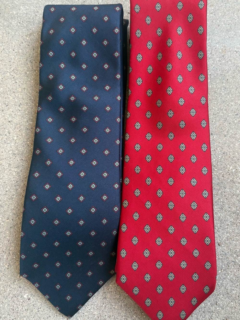 Lot Of 2 Yves Saint Laurent Men's 100% Silk Neckties USA Red Navy Blue Classic